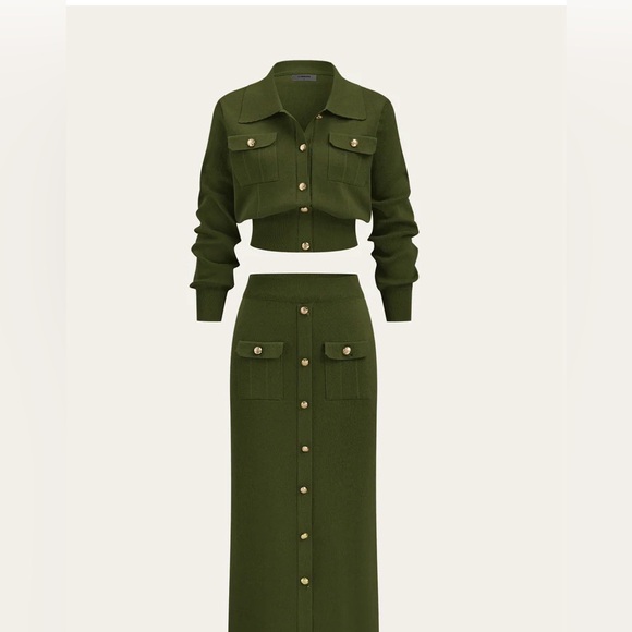 Commense Dresses & Skirts - Commense Olive Green Button-Front Midi Skirt with Pocket Flaps